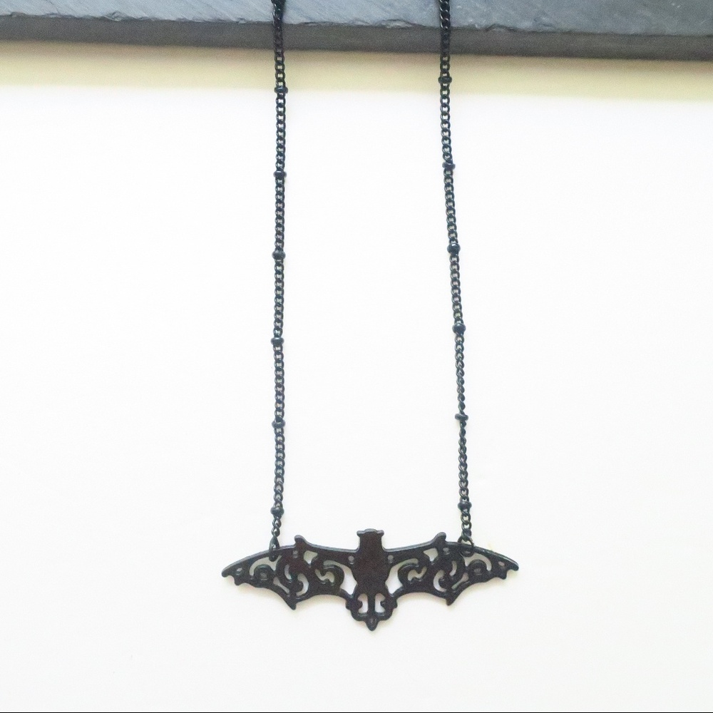 Bat Filigree Necklace Beaded Chain Long - Picture 8 of 8